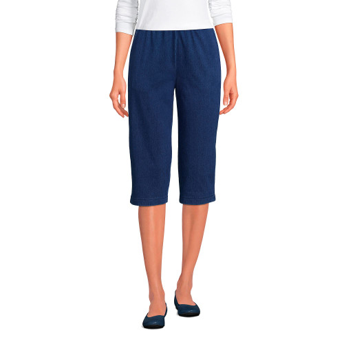 Lands' End Womens Sport Knit Denim Capri Pants Medium Indigo Tall Small