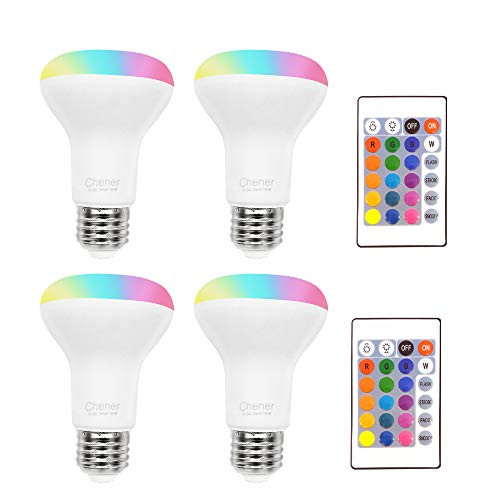 E26 LED Color Changing Light Bulb, 4 Pack, Colored Light Bulbs 8W RGB 16 Colors Lamp with IR Remote Control for Home, Bar, Party, KTV, Mood Lighting, Chener