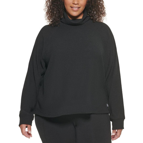 Calvin Klein Performance Womens Plus Ribbed Funnel-Neck Sweater Black 1X