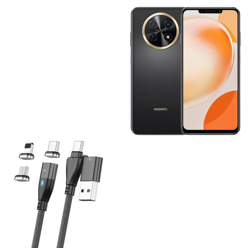 BoxWave Cable Compatible with Huawei Enjoy 60X - MagnetoSnap PD AllCharge Cable (100W), Magnet PD 100W Charging Cable USB Type-C Micro USB - Jet Black