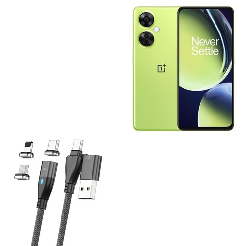 BoxWave Cable Compatible with OnePlus Nord CE3 - MagnetoSnap PD AllCharge Cable (100W), Magnet PD 100W Charging Cable USB Type-C Micro USB - Jet Black
