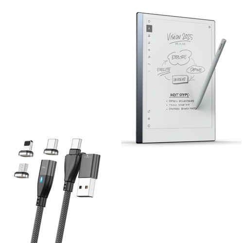 BoxWave Cable Compatible with Remarkable 2 - MagnetoSnap PD AllCharge Cable (100W), Magnet PD 100W Charging Cable USB Type-C Micro USB - Jet Black
