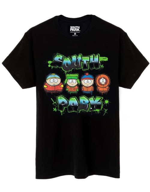 South Park T-Shirt Mens Eric Kenny Stan Kyle Series Graffiti Logo Top Black