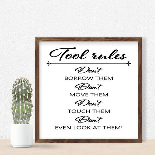 Tool Rules Wood Framed Wall Decor Sign Wall Decor Rustic Happy Mother's Day Signs Motivational Wooden Plaque Sign for Shelf Home Pantry 7x7in