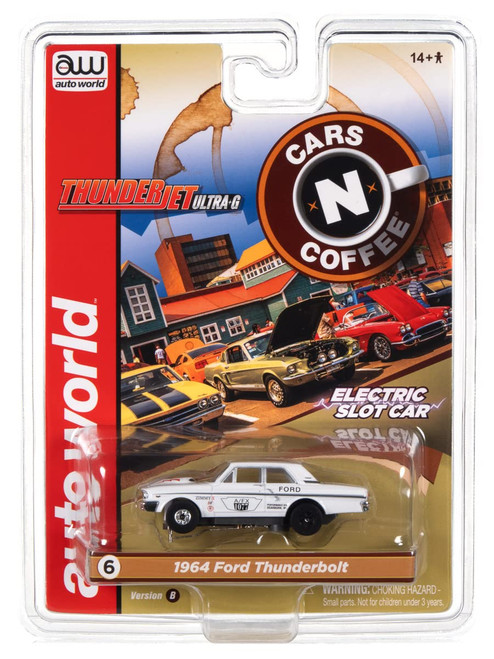 Auto World Thunderjet Cars N Coffee 1964 Ford Thunderbolt (White) HO Scale Slot Car