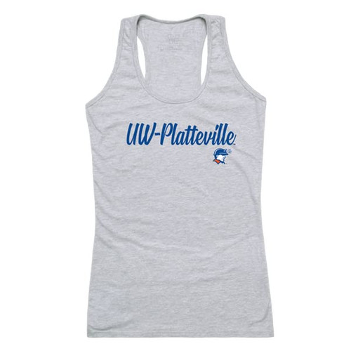 University of Wisconsin-Platteville Pioneers Women's Script Tank Top Tee T-Shirt - Heather Grey, X-Large