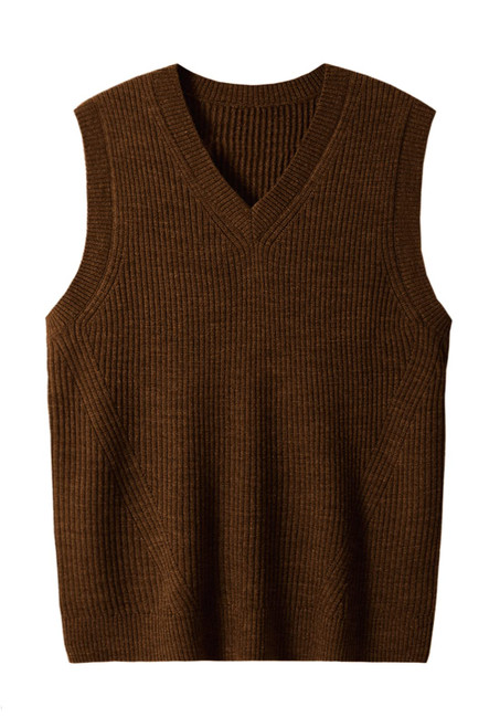 ZHILI zhilifs Mens V-Neck Knitted Sweater Sleeveless Pullover Knitwear Vest Solid Plain Loose Fit All Match Sweater Tops_Chocolate_XXXX-Large
