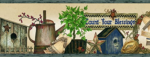 Chesapeake PUR44512B Sharden Blue Country Blessings Wallpaper Border