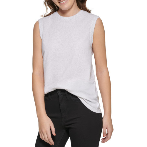 Calvin Klein Jeans Women's Crew Neck Muscle Tee, Optic Heather, Medium
