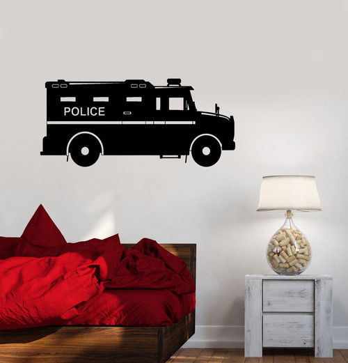Large Vinyl Wall Decal Police Car Children's Room Sheriff Garage Decor Stickers (ig3321) Dark Blue