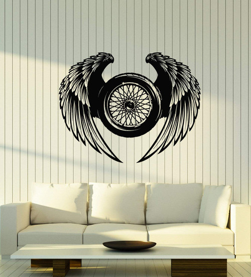 Large Vinyl Wall Decal Garage Decor Wheel Wings Driver Car Repair Stickers Mural (g2598) Black