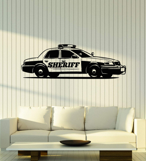 Vinyl Wall Decal Police Car Cop Sheriff Garage Boys Room Stickers Mural Large Decor (g1858) Black