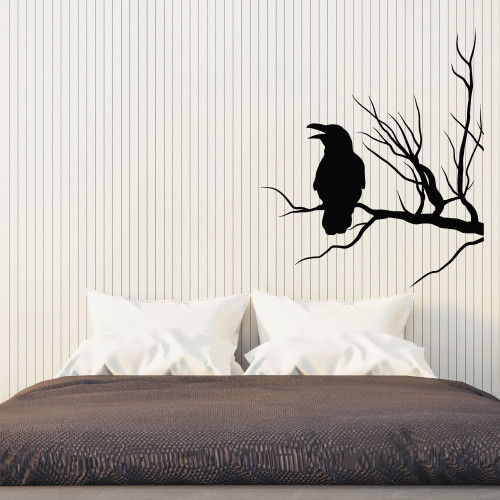 Vinyl Wall Decal Crow Silhouette Black Raven On Tree Branch Stickers Mural Large Decor (g8042) Black Vinyl Wall Decal Crow Silhouette Black Raven On Tree Branch Stickers Mural Large Decor (g8042) Black