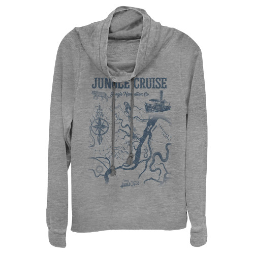 Fifth Sun Disney Cruise Jungle Map Women's Cowl Neck Long Sleeve Knit Top, Gray Heather, Small