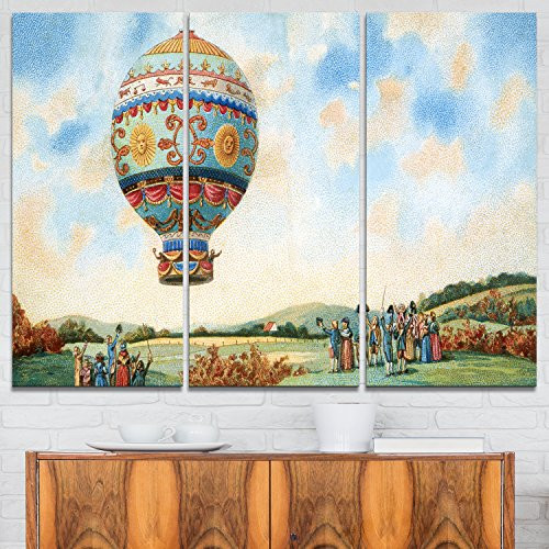 Designart MT7507-3P Hot Air Balloon Illustration Digital Art Glossy Metal Wall Art, 36x28, Blue
