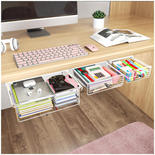 3 Pack Under Desk Drawer Organizer, Slide Out Desk Drawer, 3 Drawer Slide Out, On Desk Or Under Desk Organizer For Office Supplies & Home Essentials