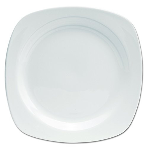 Office Settings OSICTS1 Chef's Table Collection Fine Porcelain Soft Square Dinner Plates, Rounded Corners, All-White