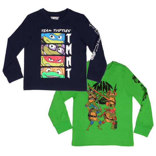 Nickelodeon Teenage Mutant Ninja Turtles Boys Long Sleeve T-Shirt 2-Pack, TMNT 2-Pack Bundle Set for Kids and Toddlers (Size 5/6, Navy/Green)