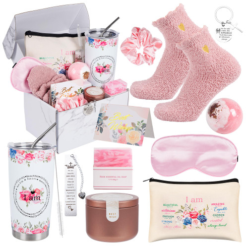 Kolewo4ever 12 Pieces Christian Gifts for Women, Inspirational Gift Set for Women, Spiritual Religious Catholic Gifts Basket for Women Friends Female Sister Mom (i am)
