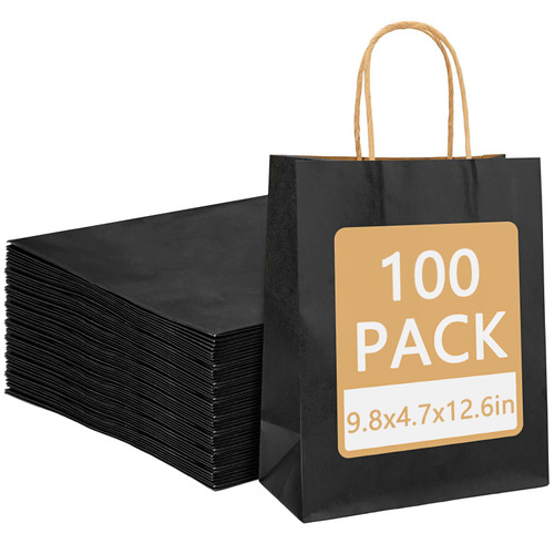 Moretoes 100pcs Paper Gift Bags 10x5x13 Inches Black Kraft Paper Bags with Handles Bulk, Shopping Bags, Retail Bags for Small Business, Birthday Wedding Party Favor Bags, Merchandise Bags Moretoes 100pcs Paper Gift Bags 10x5x13 Inches Black Kraft Paper Bags with Handles Bulk, Shopping Bags, Retail Bags for Small Business, Birthday Wedding Party Favor Bags, Merchandise Bags