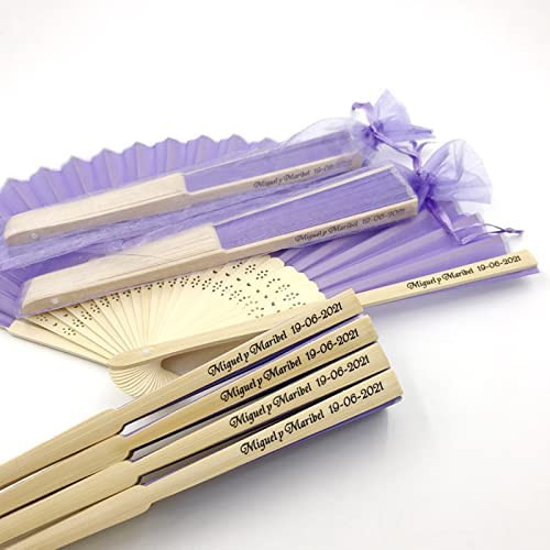 agsu Personalized Rustic Western Wedding Fans - Party Favors & Fans,Handheld Paper Fans Paper Folding Fans with Bamboos for Wedding Gift, Party, Home, DIY,Bride (Purple,24pcs)