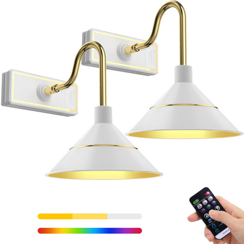 Battery Operated Wall Sconces Set of Two, 16 RGB Colors Changeable Dimmable Wall Light with Remote Control Height Vintage Sconces, Wall Lighting Wall Lamp for Bedroom Living Room Hallway(White)