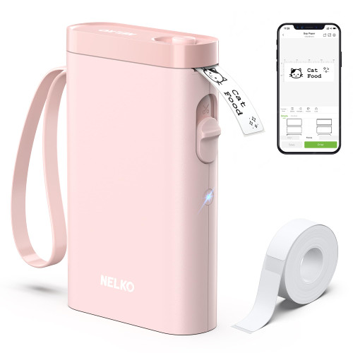 NELKO Label Maker Machine with Tape, P21 Portable Bluetooth Label Printer, Wireless Built-in Cutter Sticker Maker Mini Label Makers with Multiple Templates for Organizing Storage Office Home, Pink