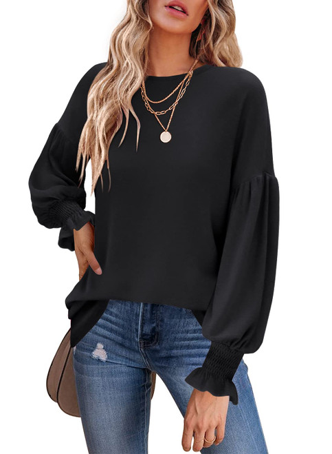 MIHOLL Womens T Shirts Casual Long Sleeve Ruffle Lantern Sleeve Top Blouse