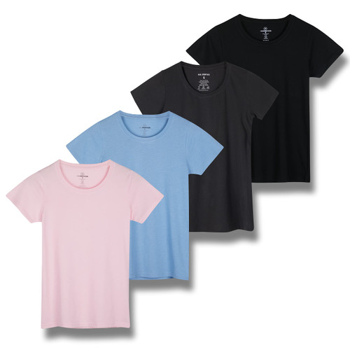 4 Pack: Womens Cotton Crew Neck Scoop Short Sleeve T-Shirt Women Shirt Tshirt Tshirts Shirts Athletic Tee Tops Casual Blouse Tees Lounge Ladies Basic Workout Classic Relaxed Loose Fit - Set 10, XL
