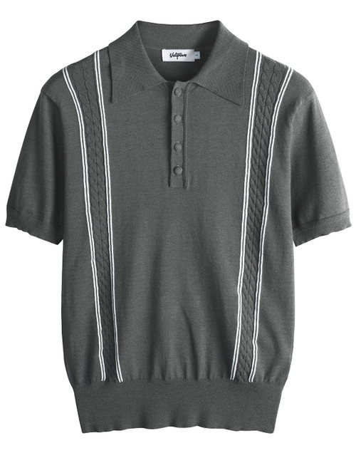 VATPAVE Mens Knit Polo Shirts Casual Vintage Short Sleeve Striped Golf Shirt X-Large Dark Gray Regular Fit