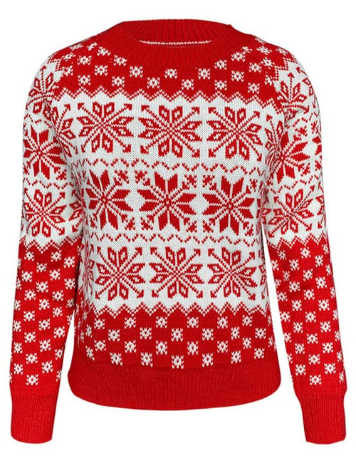 Women's Ugly Christmas Snowflake Knitted Sweater Winter Long Sleeve Crew Neck Print Pullover Knitwear(White-L)