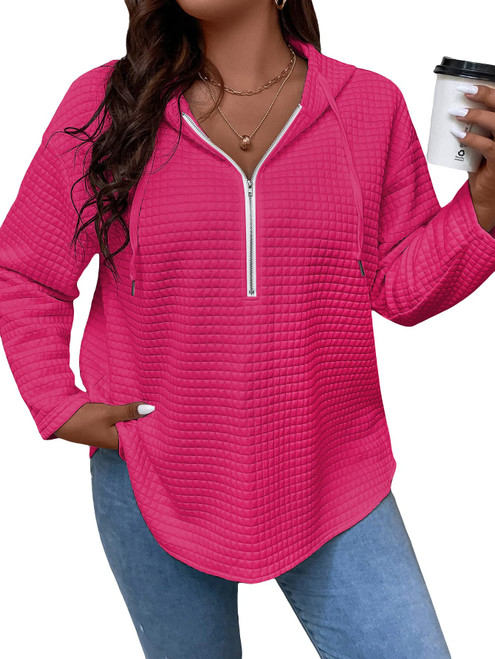 SOLY HUX Women's Plus Size Half Zip Drawstring Long Sleeve Hoodies Casual Sweatshirt Tops Solid HotPink 2XL SOLY HUX Women's Plus Size Half Zip Drawstring Long Sleeve Hoodies Casual Sweatshirt Tops Solid HotPink 2XL
