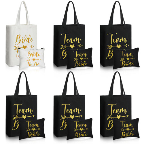 Mumufy 12 Pcs Bride Tote Bag with Makeup Bag Bride Gifts Bride to Be Canvas Tote Bag Team Bride Zipper Pouch Bridal Shower Gifts for Bride Bridesmaid Women Wedding Bachelorette Party