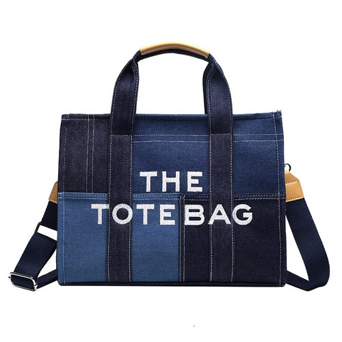 Rysmoclr The Tote Bag for Women Denim Tote Bag with Zipper Women's Traveler Tote Patchwork Design Tote Bag (Blue Denim)
