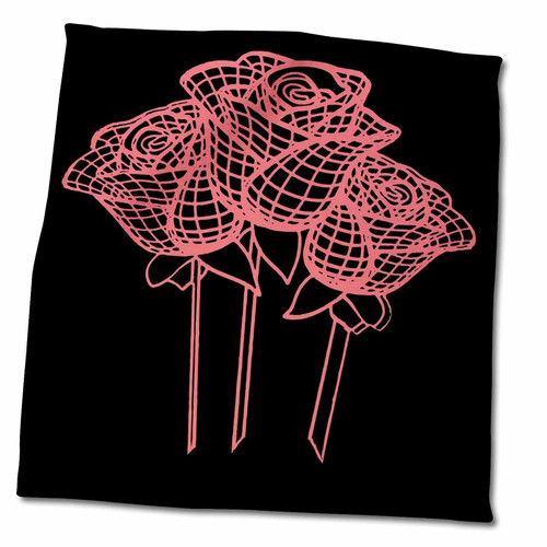 3dRose Taiche - Vector - Pink Roses - Stylized Mesh Effect Gentle Pink Roses - Towels (twl-356640-3)