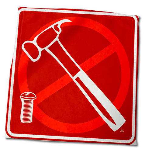 3dRose Mark Grace SCREAMNJIMMY Hand Tools - Wrong Tool Dude Hammer red Sign 2 - Towels (twl-16910-3)