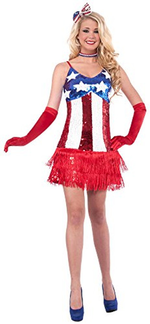 Forum Novelties Women's Patriotic Sequin Sparkle Costume Dress, Red/White/Blue, X-Small/Small