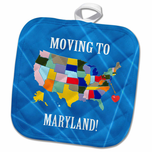 3dRose United States Map, Moving to Maryland, Heart and Car with Luggage Potholder, 8 x 8