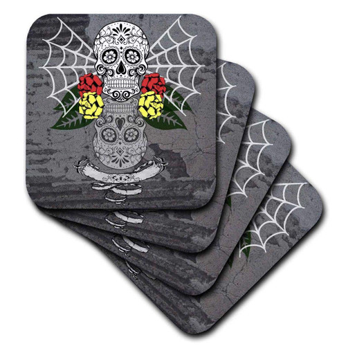 3dRose Day Of The Dead Skulls Ceramic Tile Coasters, Set of 4, Clear