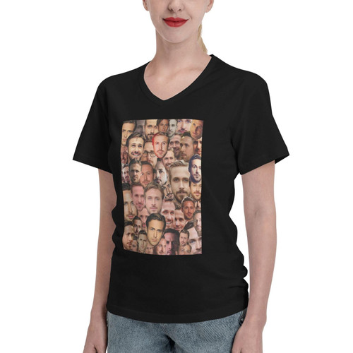 EMIGRESS Ryan Gosling Collage Women's V Neck T Shirt Cotton Casual Short Sleeve Tshirt Xx-Large Black EMIGRESS Ryan Gosling Collage Women's V Neck T Shirt Cotton Casual Short Sleeve Tshirt Xx-Large Black