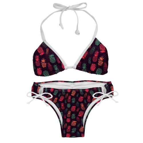 ColoredBikini Set SwimsuitsWomen's Two Piece Block Halter Triangle Top and Tie Side Multi