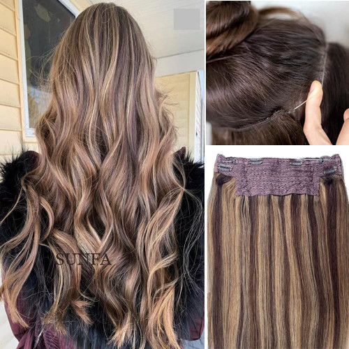 SUNFA Human Hair Wire Hair Extensions, Fish Line Hair Extensions, Ombre Wire Hair Extensions, 14Inch 70g #2P8 Balayage Dark Brown to Ash Brown Highlighted Flip in Clip in Hair Extensions Natural Straight Real Human Hair Extensions with Invisible Fish SUNFA Human Hair Wire Hair Extensions, Fish Line Hair Extensions, Ombre Wire Hair Extensions, 14Inch 70g #2P8 Balayage Dark Brown to Ash Brown Highlighted Flip in Clip in Hair Extensions Natural Straight Real Human Hair Extensions with Invisible Fish