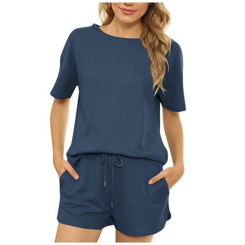 SHENGXINY Women's Lounge Sets Short Sleeve Tshirt and Shorts Two Piece Outfits Summer Casual Loungewear Loose Comfy Outfit