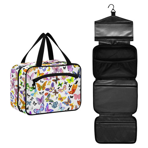 innewgogo Colorful Butterflies Toiletry Bag for women men with Compartments and Hook Water-Resistant Cosmetics Makeup Bag Travel Cosmetics Holder and Makeup Organizer
