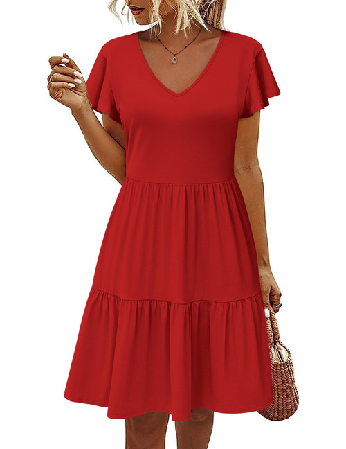 HOTOUCH Short Sleeve Cotton Ruffled Dress for Women Tiered Dress with Pockets Ruffled Plain A Line High Waist Stretch Cotton Casual Summer Dresses Red Large HOTOUCH Short Sleeve Cotton Ruffled Dress for Women Tiered Dress with Pockets Ruffled Plain A Line High Waist Stretch Cotton Casual Summer Dresses Red Large
