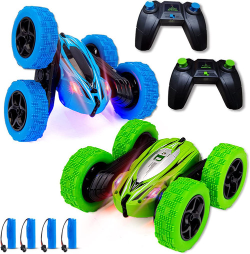 LIZHOUMIL 2PACK RC Stunt Car Remote Control Car for Kids, 2.4Ghz High Speed Rock Crawler Vehicle,360 Rotating 4WD Off Road Double Sided Rotating Tumbling Rc Car with 4 Rechargeable Battery.