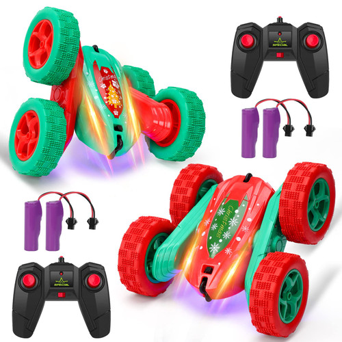 LIZHOUMIL 2PACK Remote Control Car RC Stunt Car for Kids,2.4Ghz High Speed Rock Crawler Vehicle,360 Rotating 4WD Off Road Double Sided Rotating Tumbling with 4 Rechargeable Battery.