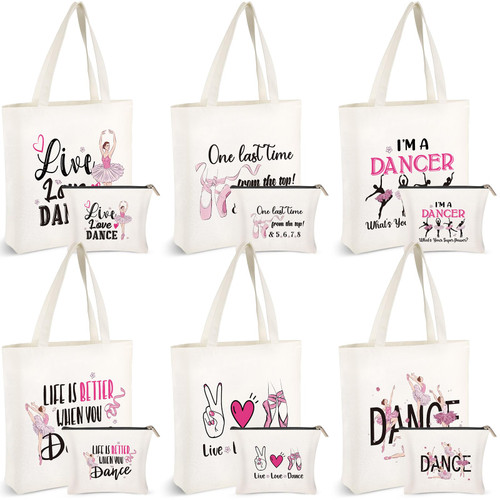 Paterr 12 Pcs Christmas Dance Team Gifts Tote Bags with Makeup Bags Dancer Cosmetic Bags Dance Lover Gifts for Women Dance Lover Dance Team Dance Teacher Gifts