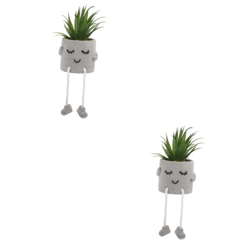 IMIKEYA 2pcs Artificial Green Plants Flower Pots for Indoor Plants Potted Plants Faux Potted Mantel Planta Artificial Mini Pots Fake Bonsai Ornament Flowerpot Cobblestone Artificial Flower
