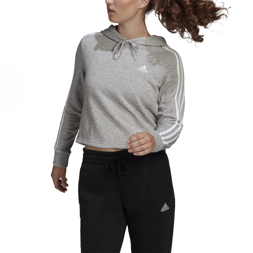 adidas Women's Essentials 3-Stripes Cropped Hoodie, Medium Grey Heather/White